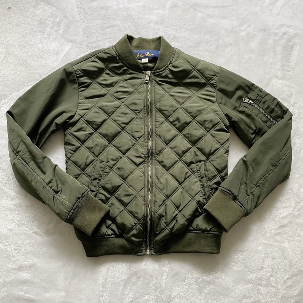 Olive green quilted bomber jacket